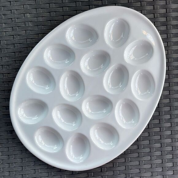 Target Home White Egg Shaped Ceramic Deviled Egg Serving Platter Plate - Picture 3 of 16